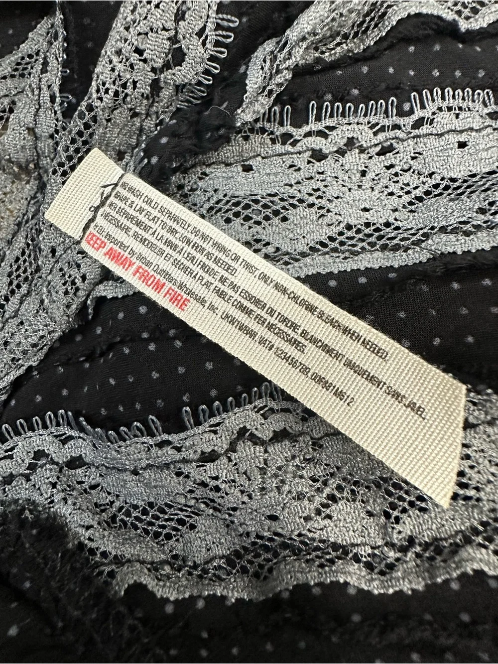 Intimately Free People Voile & Lace Polka Dot Trapeze Slip Dress Black Tunic XS